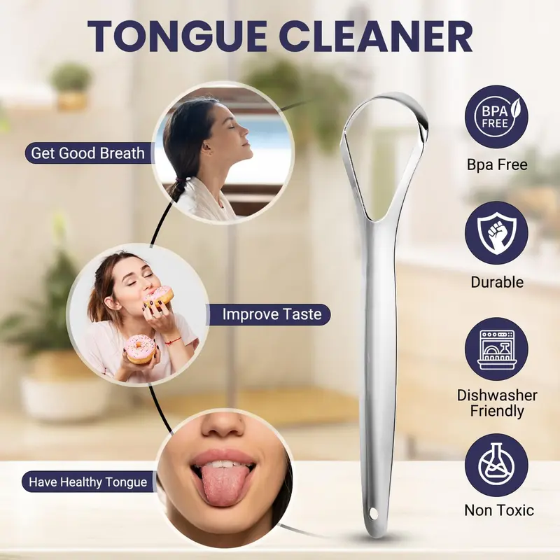 Tongue Scraper RECON UP Pack of 2 Mix U & Spoon Shape Tongue Scraper for Adults 100% Stainless Steel, Tongue Cleaner Fresh Breath Care Scraper, Tounge Scraper Bacteria Inhibiting Non-Synthetic Grip Tongue Cleaning 6