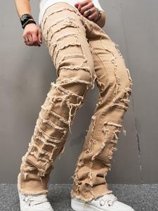 Men's Solid Color Denim Jeans, Loose Casual Comfy Trousers for Daily Outdoor Wear, Fashion Men's Bottoms for All Seasons, Cotton