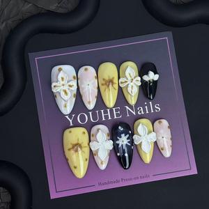 European and American wearable nail art with a high-end feel, pure handmade nail art with almond shaped patterns, high-quality products, wearable fake nail plates press  nails miffy  nails short  press  nails