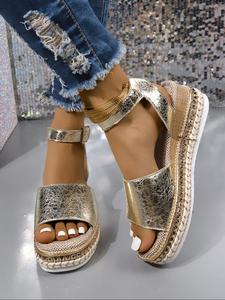 Women's Fashionable Glittering Platform Sandals, Casual Comfortable Wedge Sandals for Summer, Lightweight Breathable Shoes for Daily Wear, Girl