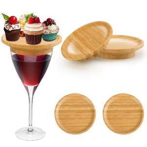 Wooden Wine Glass Charcuterie Topper, 4 Counts/set Bamboo Wine Glass Topper, Wine Glass Charcuterie Holder for Family Gatherings Party
