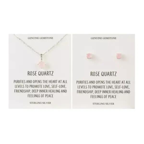 Sterling Silver Rose Quartz Gemstone Set with Quote Card 0