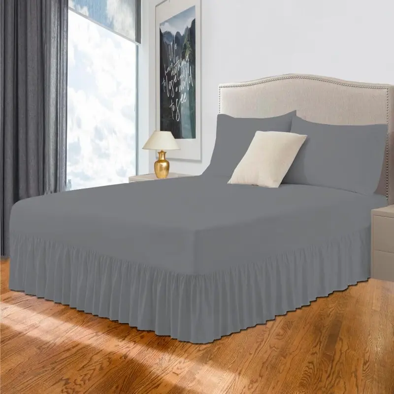 Easy Care Plain Dyed Polycotton Valance Sheet Super Soft Shrinkage Fade Resistant Frilled Valance Bed Skirts Extra Deep Fitted Valance Bed Sheets (Grey, Single) 3