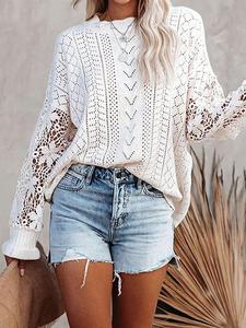 Women's Eyelet Embroidery Drop Shoulder Sweater, Lady Chic Elegance Casual Elegant Loose Knitting Longsleeves Top for Spring & Fall, Women's Knitwear for Daily Wear, Basic Womenswear, Clothes for Women