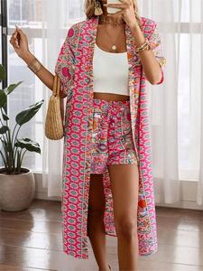 Women's All Over Print Top & Shorts Two-piece Set, Casual Fashion Cozy Top & Shorts for Daily Outdoor Wear, Ladies Clothes for Summer, Lounge Sets, Womenswear, Loungewear, Soft Lounge Sets