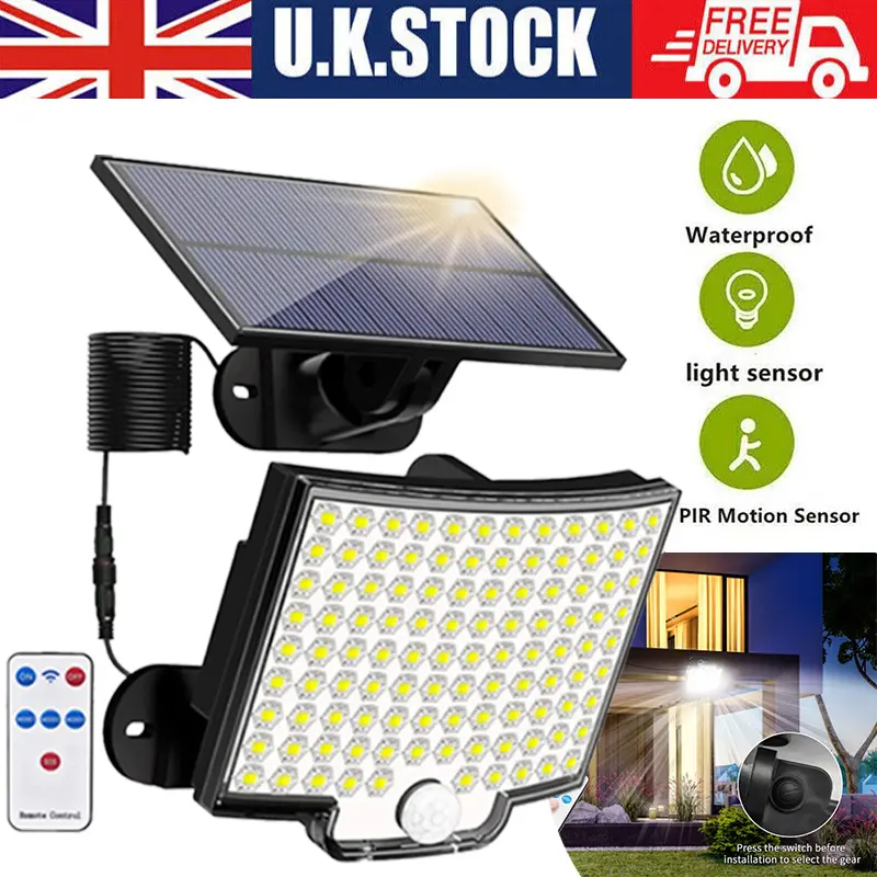 Solar Powered LED Security Light - 2000LM PIR Motion Sensor Floodlight | Waterproof Outdoor Wall Light for Garden, Driveway & Pathways (Auto On/Off, UK Design) solar  lights garden  lights  outdoor solar  security  lights solar  powered  light