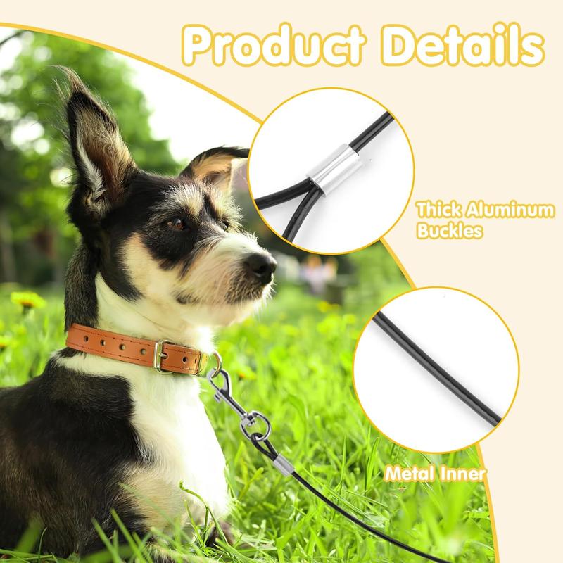 2 Pack Chew Proof Dog Leash,Extension Metal Cable Lead,Heavy Duty Dog Leash Extender Non-Tangle Connect for Small Dogs Walking,Training(Black) 3