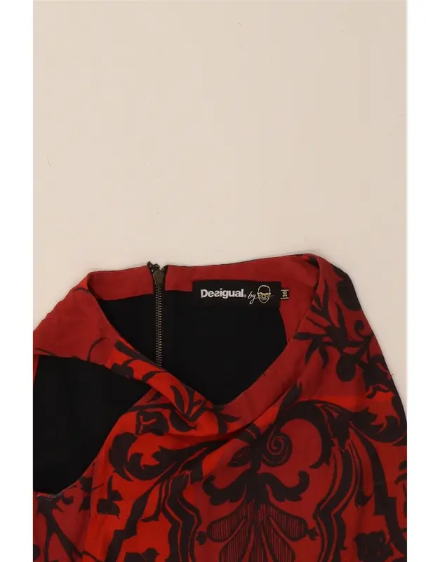 Pre-Owned Vintage DESIGUAL Womens Sleeveless A-Line Dress EU 38 Medium Red Floral Viscose 3