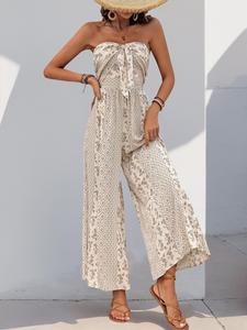 Women's All Over Print Jumpsuit, Tie Waist Jumpsuit, Casual Sleeveless Wide Leg Jumpsuit for Summer, Women's Clothes for Daily Wear