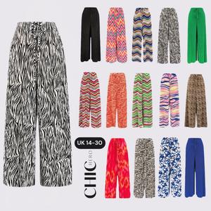 ChicHero Multi-Colour Wave Print Pleated Trousers with Elastic Waist & Casual Fit for UK Sizes 14-30 Fashion Deals