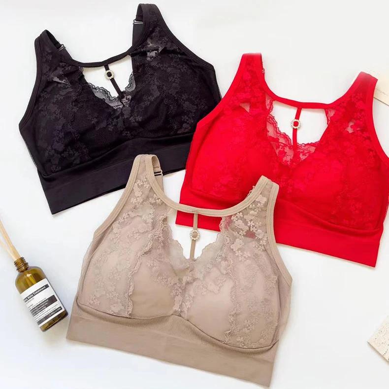 Product Introduction of Sexy Hollow Lace Underwear Latex Chest Pad Without Steel Ring Gathering Anti Beauty Back Wrapped Bra 19