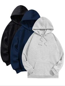 Men's Solid Color Hoodie, Casual Loose Long Sleeve Hooded Sweatshirt for Spring & Fall, Fashion Men's Clothes for Daily Wear