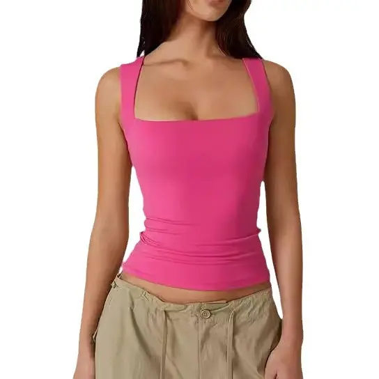 Women's Square Neck Sleeveless Double-Layer Tank Tops Basic Tight T Shirts Casual Comfort for Underwear - Womenswear 3