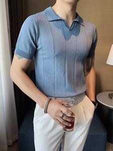 Men's Striped Trim Polo Shirt, Regular Fit Casual Breathable Short Sleeve Collared Top for Summer, Fashion Men's Clothes for Daily Wear, Tropical