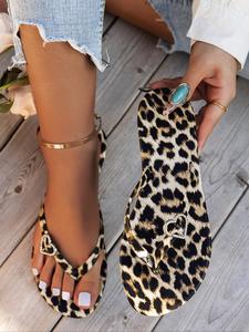 Women's Fashion Leopard Print Slides, Boho Casual Sandals, Casual Comfortable Flat Sandals for Summer, Lightweight Breathable Shoes for Beach Vacation, Footwear
