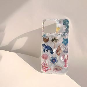 Ocean Elements Pattern Phone Case, Decorative Phone Protector Cover, Phone Accessories Compatible with iPhone 11 12 13 14 15 16 Pro Max, Protective