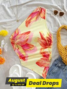 Women's Multicolor Floral Print Crop Tank Top, Boho Bohemian Sleeveless Top for Summer, Ladies Clothes for Beach Holiday Vacation, Womenswear, Boho Backless Summer Tops, Breathable Top