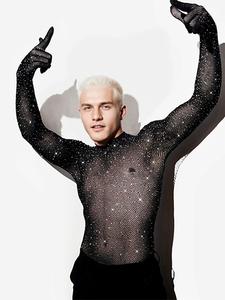 Men's Shimmer Mesh Sheer Long-Sleeve T-Shirt, Casual Sexy Sparkling Longsleeve Thimble Top for Party Nightclub, T-shirt for Men, Fashion Men's Clothing for All Season