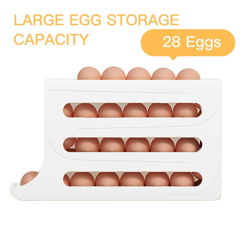 4-Tiers Auto Rolling Egg Dispenser, Space-Saving Egg Holder for Fridge and Countertop, Durable Plastic Kitchen Egg Organizer 3