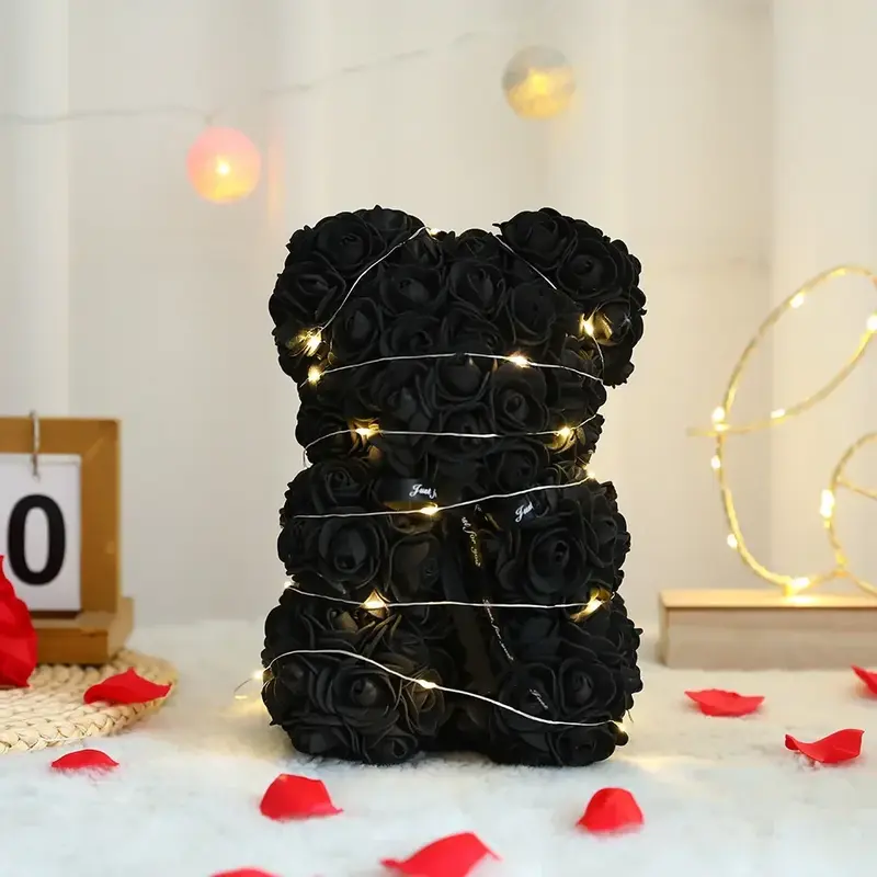 25cm Artificial Teddy Rose Flower Bear with Box Romantic Valentines Day Gift Girlfriend Women Anniversary Wedding Party Supplies 6