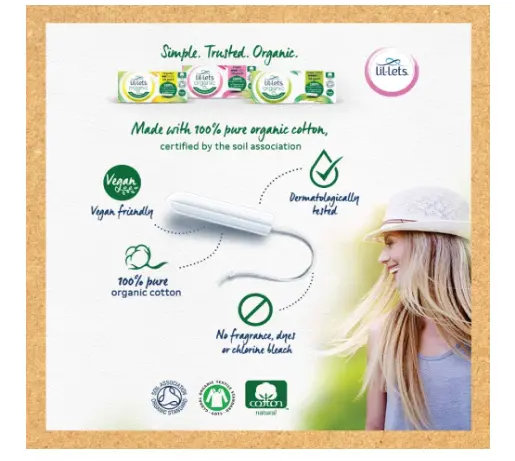 Lil-Lets Organic Super Tampons 16 Count Non-Applicator 100% Cotton GOTS Certified Vegan Period Care No Plastic 2