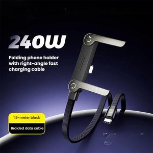 2 in 1 Invisible Phone Stand Charging Cable, 240W Fast Charging Type C to Type C, Foldable Holder for Gaming, Office & Travel (Black)