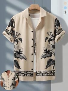 Men's Floral Print Short Sleeve Shirt, Regular Fit Casual Button Design Top for Summer, Men's Clothes for Beach Vacation, Menswear