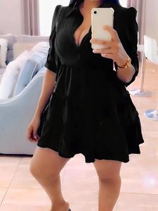 Women's Plain Button Front Ruffle Trim Shirt Dress, Casual Chic Fitted, Casual Long Sleeve Collared Short Dress for Summer, Ladies Clothes for Daily Wear