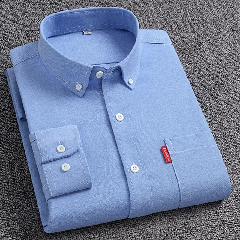 Men's Oxford Long Sleeve Shirts 100% Cotton Solid Color Turn Down Collar Regular Fit Daily Men Clothing Easy Care Shirts For Man Menswear Top 1