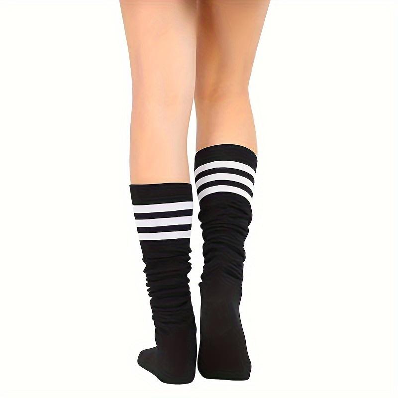 [Pair of Classic Knee-High Socks] A Pair of Classic Black And White Knee-High Socks with Three Stripes, Stylish And Versatile. 3