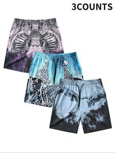 Men's Skeleton/Finger Of God Graphic Print Drawstring Waist Shorts, Regular Fit Casual Comfortable Breathable Pocket Shorts, Men's All-Match Bottoms for Summer