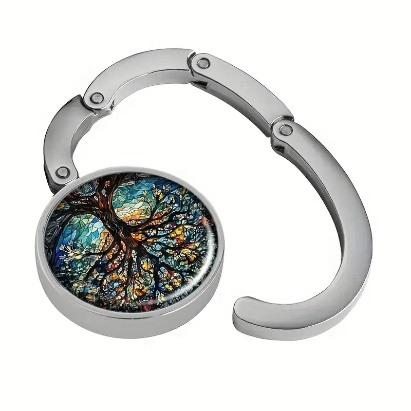 Tree of Life Design Portable Bag Hooks, Zinc Alloy, Foldable Handbag Storage Hanger, Elegant Purse Organizer, Mature Style, with Unique Gift for Travel & Home Use 2