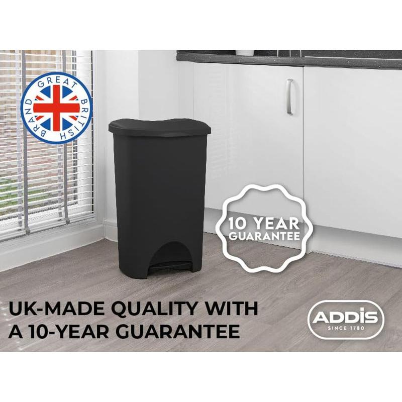 Plastic Family Kitchen Utility Bin, 50 Litre, New Black with Silver Pedal 6