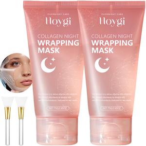 collagen night wrapping mask, 2 counts peel off facial mask pack - elasticity & hydration care, reduces sagging & dullness - hydrolyzed collagen for glowing skin care