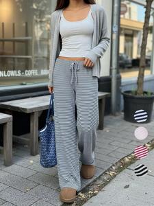 Women's Striped Print Drawstring Waist Pants, Casual Chic Trousers, Casual Wide Leg Trousers for Daily Wear, Ladies Bottoms for All Seasons, Comfortable trousers