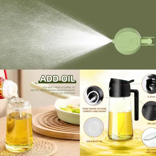 ⚡[2-3 day arrival]2-in-1 Oil Spray Bottle Kitchen Cooking Oil Dispenser Multi-Purpose Sauce Spraye  UK Bbq Glass 2