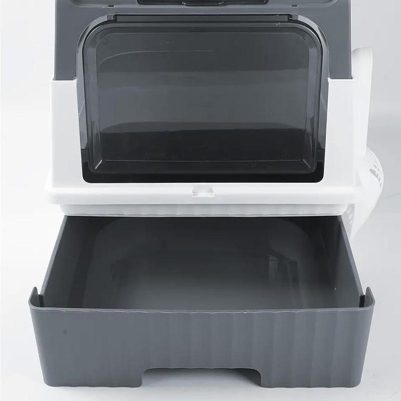 Covered Cat Litter Box with Lid for Small and Medium Cats, Top Entry Drawer Type with Front Door Cat Litter Tray, Anti-Splashing Cat Litter Tray with Drawer Pan and Scoop, Odor Control Easy Clean Foldable Litter Tray litter box cat  litter  tray 8