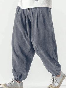 Men's Solid Corduroy Pants, Loose Casual Comfy Trousers for Fall & Winter, Men's Bottoms for Daily Wear