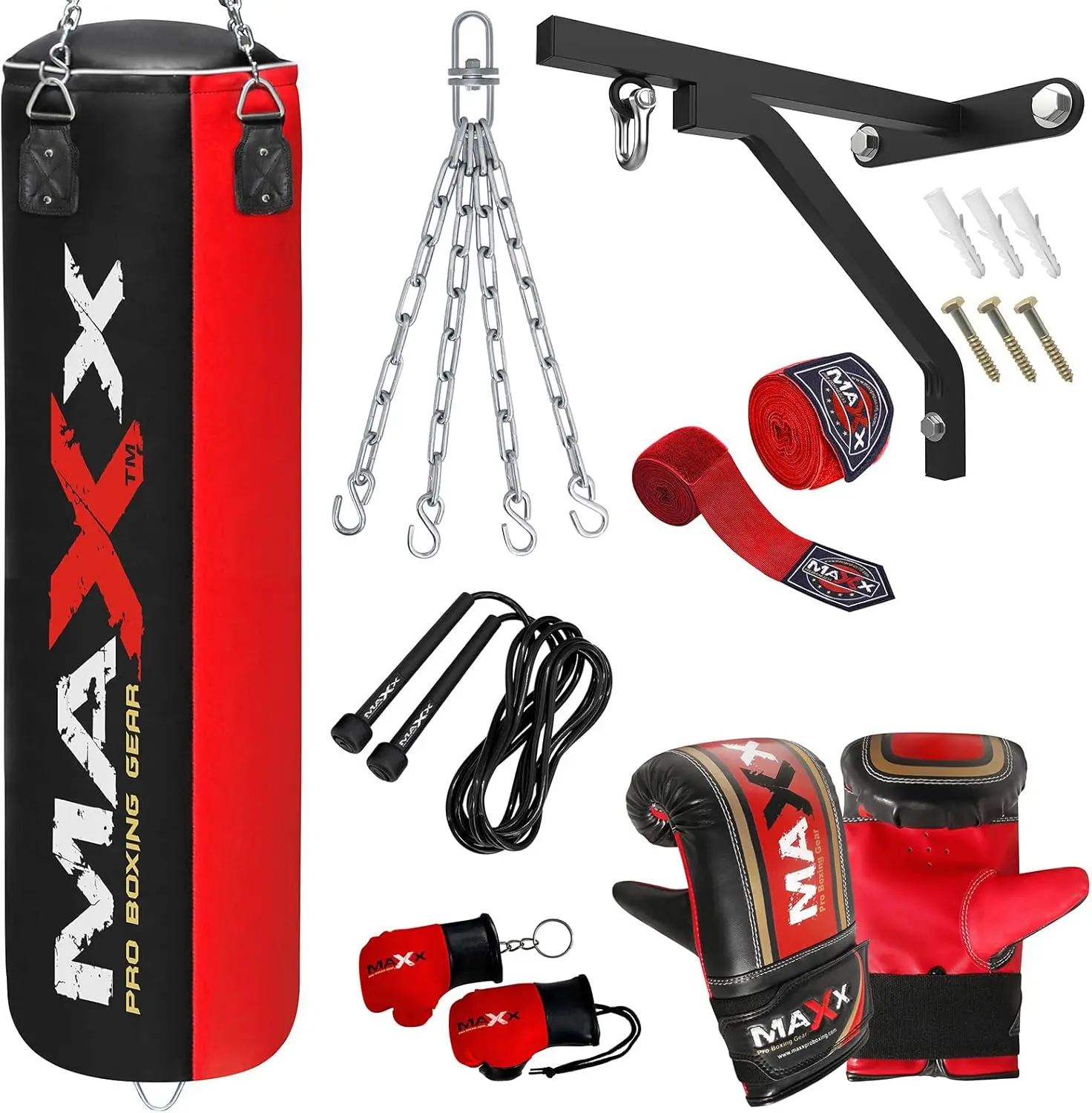Maxx Black and Red 3ft 4ft 5ft 6ft Filled Hanging Boxing Punch Bag Set Heavy Punching bag
