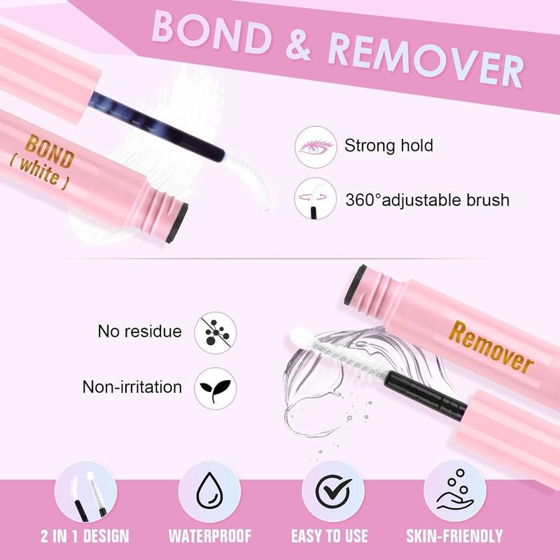 Clear Band Fluffy Lashes Kit with False Eyelashes Glue Bond and Remover Wispy Cat Eye Lashes 7 Pairs Fake Eyelashes Natural Look 3D Strip Lash Extensions Reusable Faux Mink Lashes 3