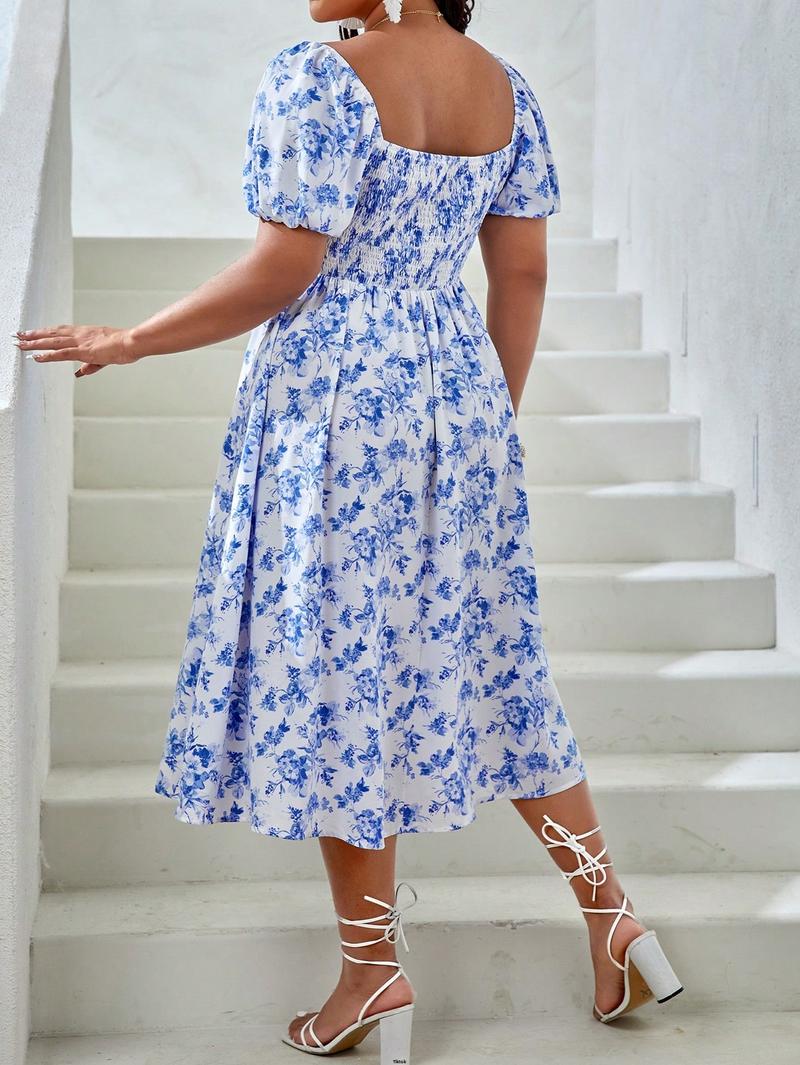 Product Introduction of Festival For Dress Fit Ditsy Elegant Loomaby Maternity Party Floral Tight Mid - Calf Baby Shower Music 46
