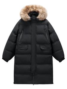 Men's Solid Color Contrast Faux Fur Trim Hooded Puffer Coat, Casual Long Sleeve Zip Up Outerwear for Fall & Winter, Men's Clothes for Daily Wear