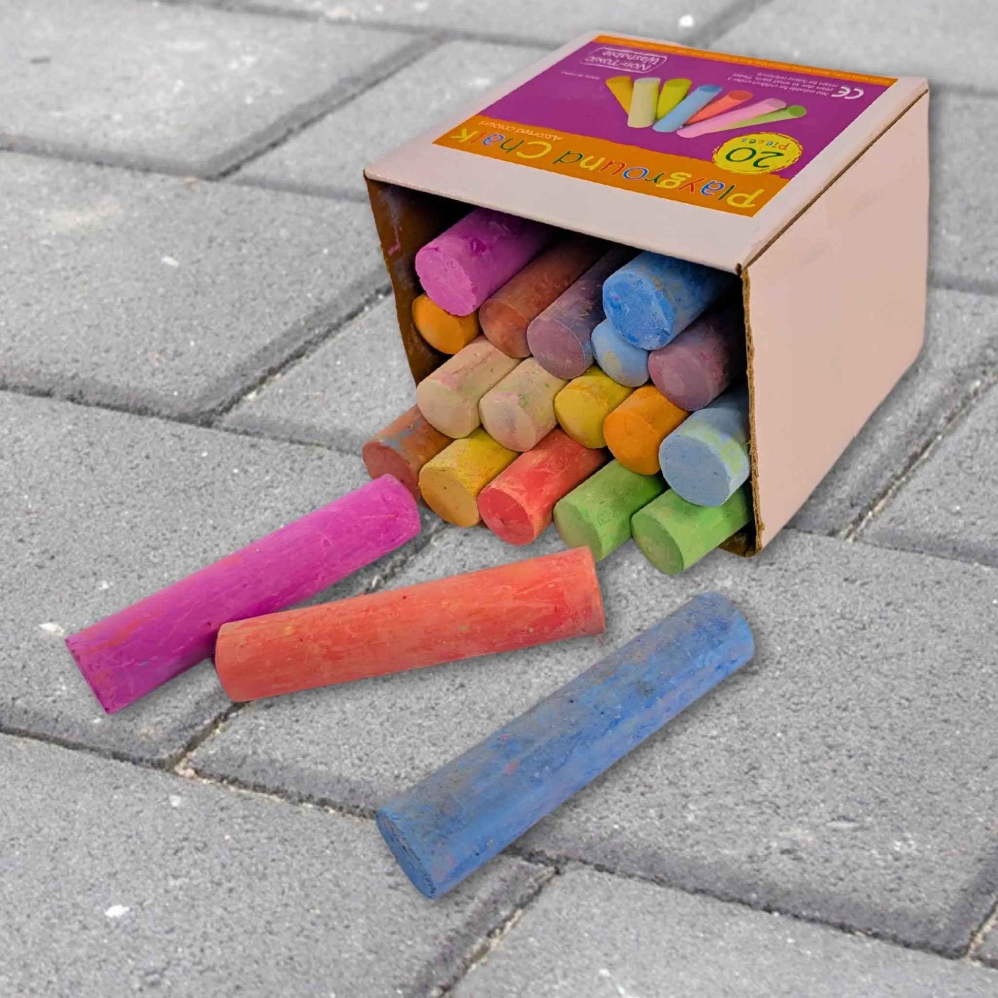Giant Coloured Pavement Chalks – Pack of 20 Extra-Wide Chalk Sticks for Outdoor Drawing, Art and Play