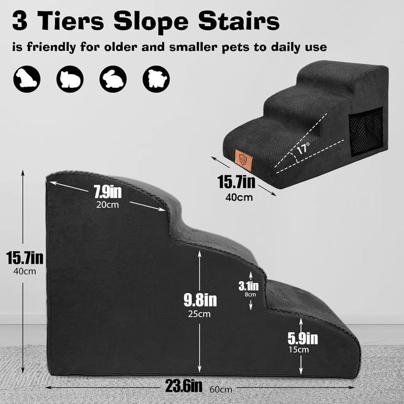MASTERTOP Dog Steps for Bed, 3-Steps High Density Foam Dog Stairs for Small Injured Older Pets, Dog Ramp with Removable Cover, Non-Slip Pet Stairs for Indoor Sofa Couch Bed - Black, 60 x 40 x 40cm 1