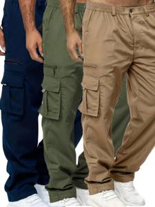 Men's Solid Multi-pocket Cargo Pants, Casual Comfy Button Fly Tactical Trousers for Outdoor Hiking Training Fitness, Fashion Men's Bottoms for All Seasons