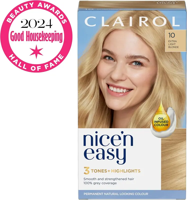 Clairol Nice'N Easy Crème, Natural Looking Oil Infused Permanent Hair Dye, 10 Extra Light Blonde Haircare Salon 1