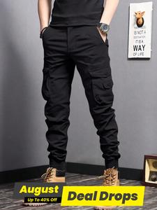 Men's Plain Button Pocket Cargo Pants, Regular Fit Street Fashion Drawstring Waist Jogger Pants for Daily Wear, Woven Bottoms for All Seasons, Menswear, Casual Pocket Trousers