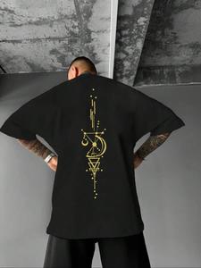 Men's Triangle & Star Print Short Sleeve Tee, Loose Casual Breathable T-shirt for Summer, Fashion Men's Top for Daily Wear, Crewneck