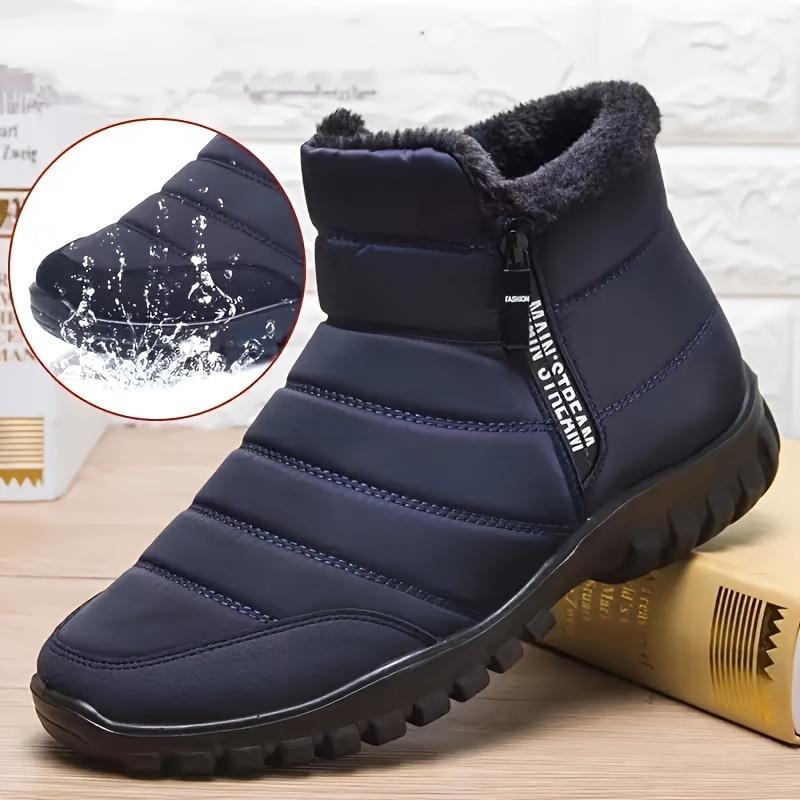Men'S Solid Black Snow Boots with Side Zipper - Warm Fleece Lined, Non-Slip Ankle Boots for Winter Hiking and Trekking, and Breathable, Winter Hiking Boots|Stylish Winter Boots| Boots 8