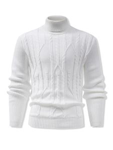 Men's Solid Textured Turtle Neck Sweater, Loose Casual Long Sleeve Jumper for Fall & Winter, Fashion Men's Knitwear for Daily Wear, Menswear